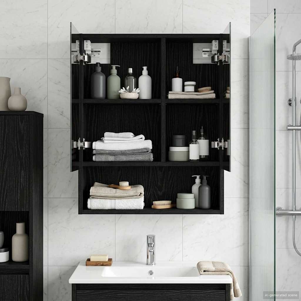 Badeværelsesspejlskab Sort eg 50 x 14,5 x 70 cm Konstrueret træ