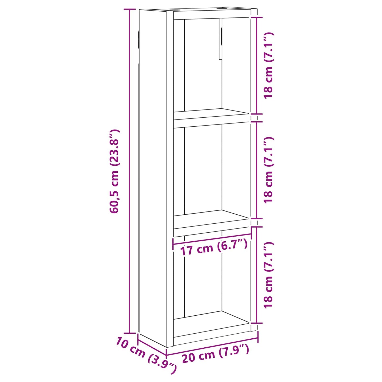 Badeværelsesvægskab Røget Eg 20 x 10 x 60,5 cm Konstrueret træ