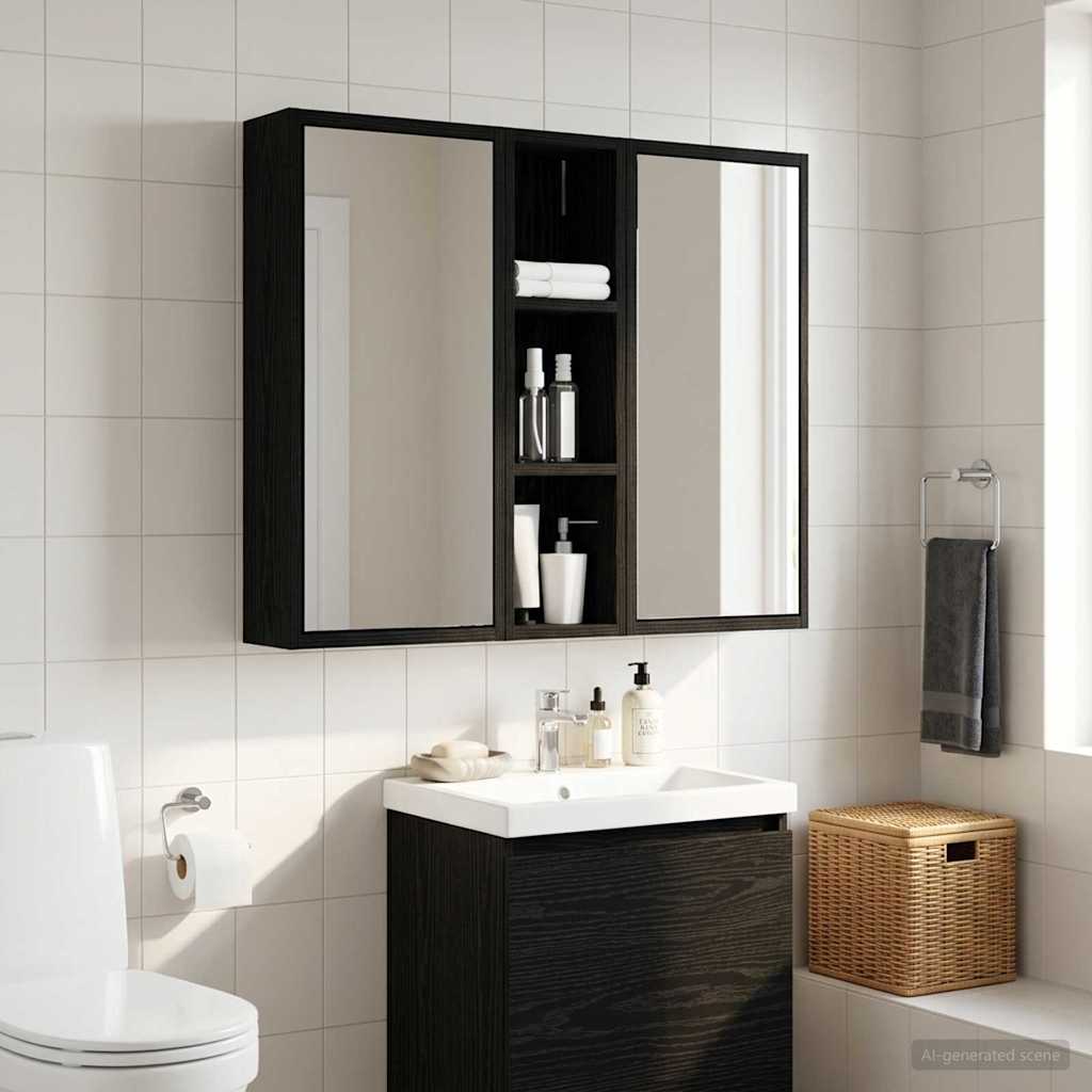 Badeværelsesvægskab Sort Eg 20 x 14 x 70 cm Konstrueret træ