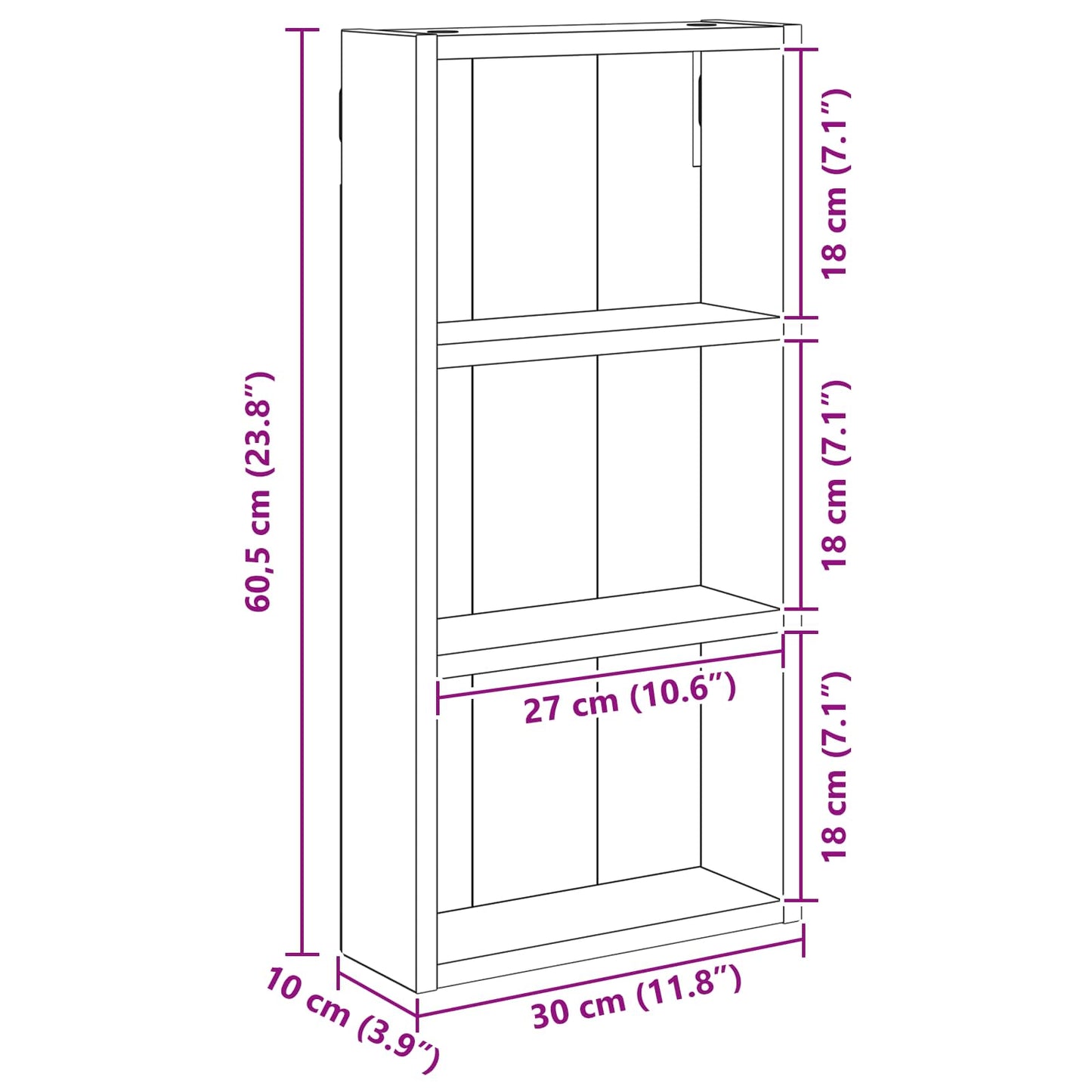 Badeværelsesvægskab Sort Eg 30 x 10 x 60,5 cm Konstrueret træ