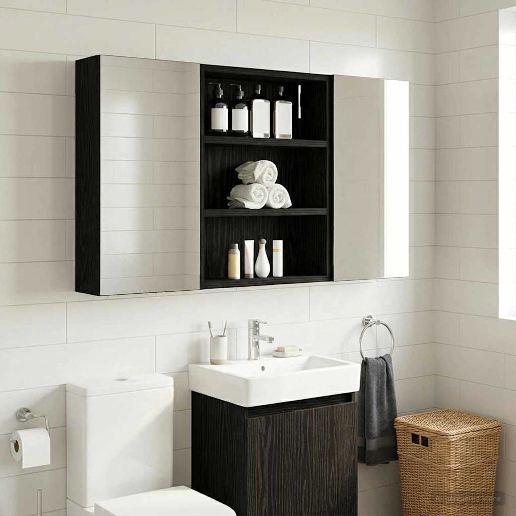 Badeværelsesvægskab Sort Eg 40 x 10 x 50 cm Konstrueret træ