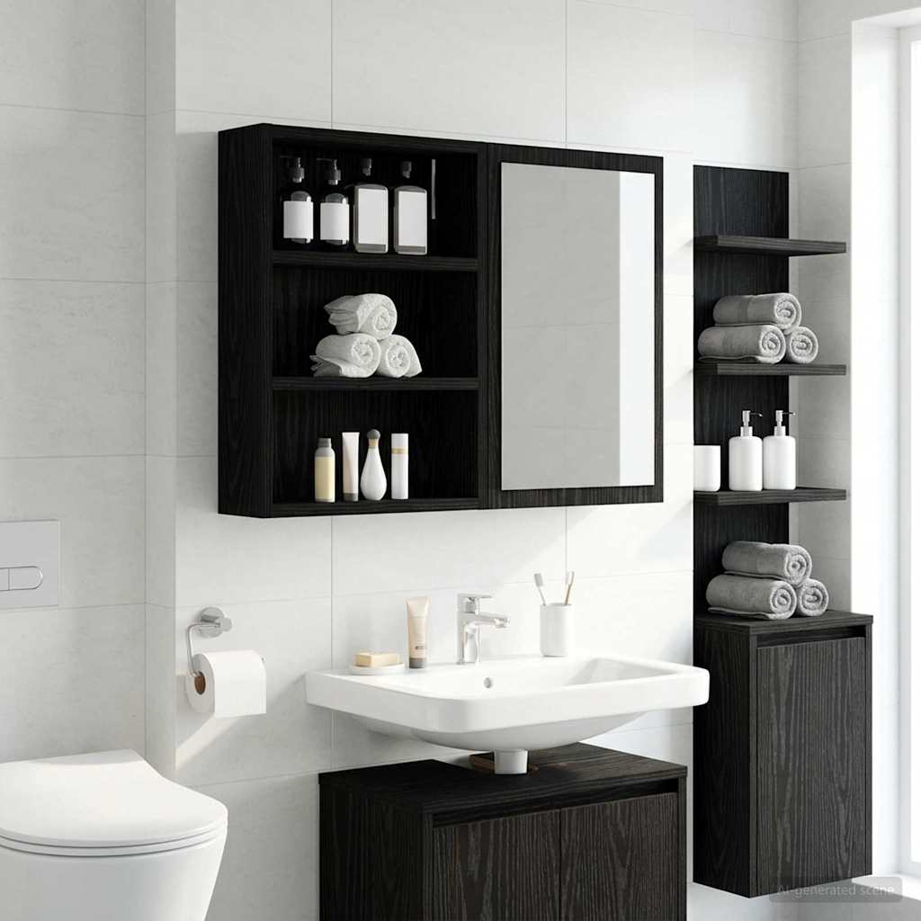 Badeværelsesvægskab Sort Eg 40 x 10 x 50 cm Konstrueret træ