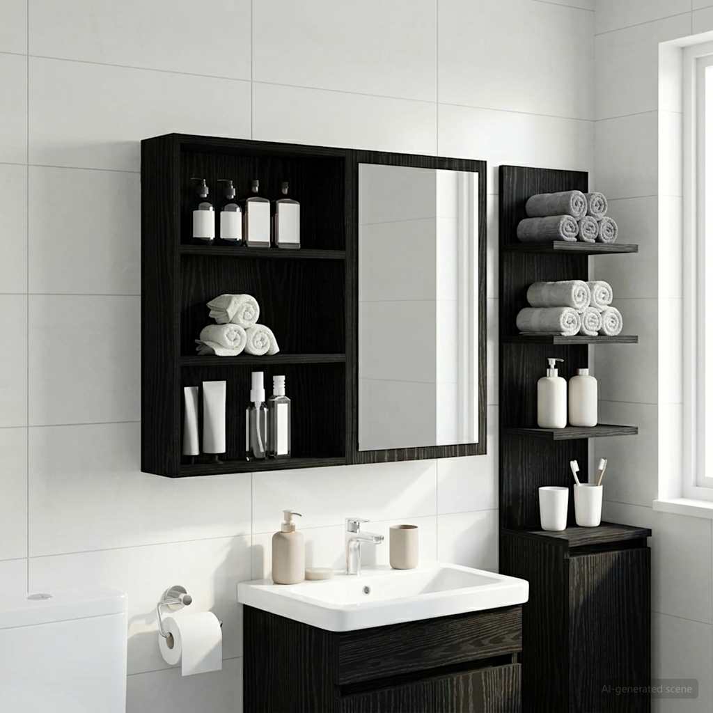 Badeværelsesvægskab Sort Eg 40 x 10 x 60,5 cm Konstrueret træ