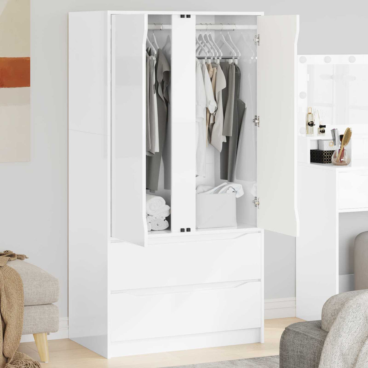Garderobeskab Højglans Hvid 79,5 x 49 x 156 cm Konstrueret træ