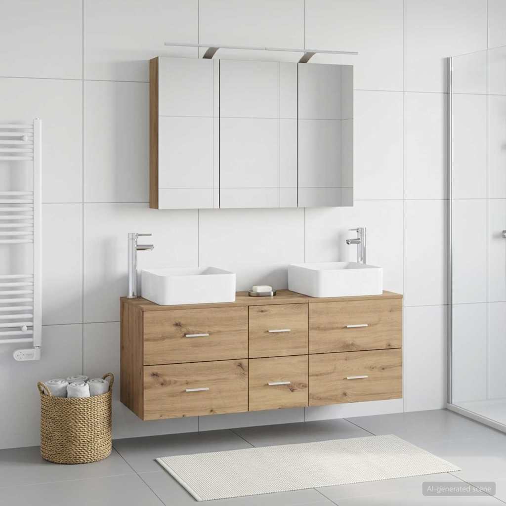 Badeværelsesmøbel sæt 4 stk. Artisan-eg Konstrueret træ og glas