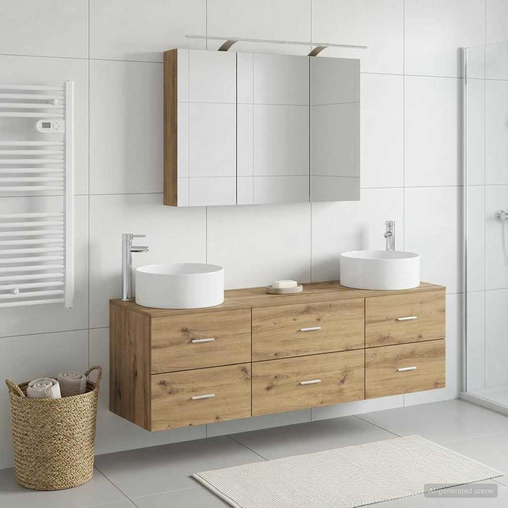 Badeværelsesmøbel sæt 4 stk. Artisan-eg Konstrueret træ og glas