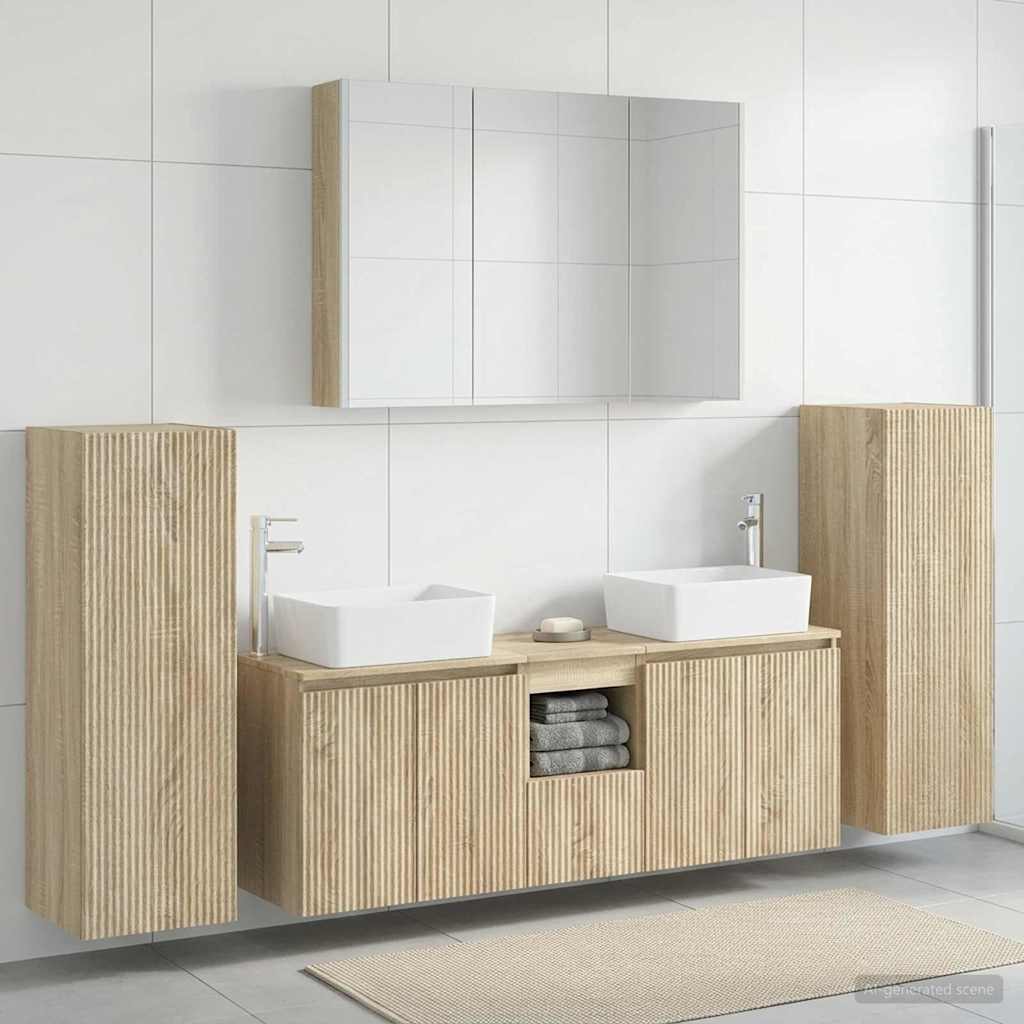 Badeværelsesmøbel sæt 6 stk. Sonoma-eg Konstrueret træ og glas