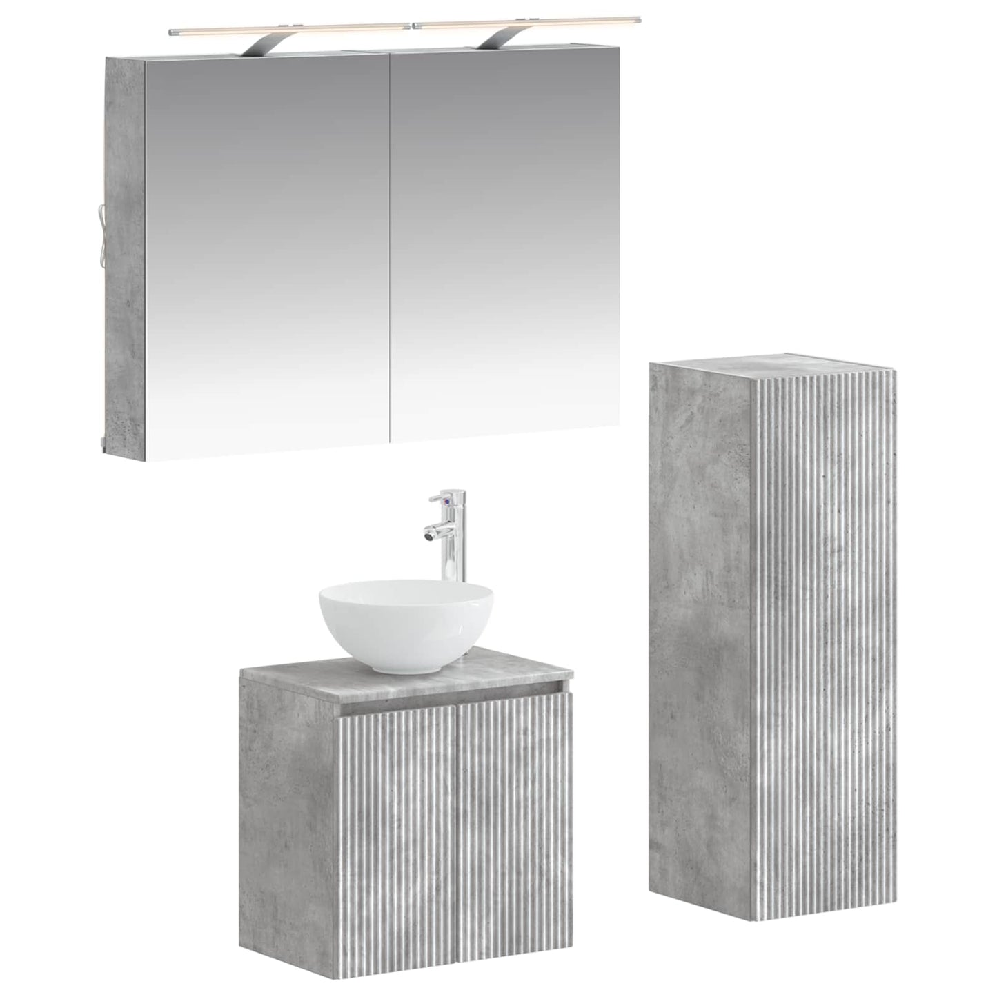 Badeværelsesmøbel sæt 4 stk. Betongrå Konstrueret træ og glas