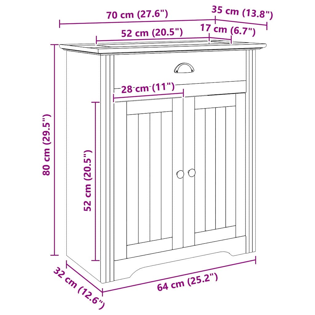 Badeværelsesskab BODO Honningbrun 70 x 35 x 80 cm