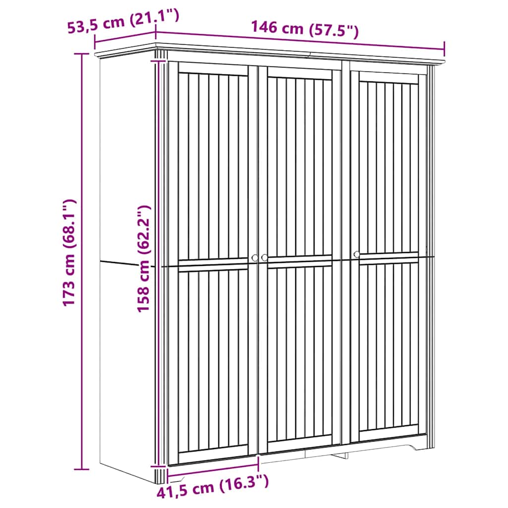 Garderobeskab BODO Honningbrun 146 x 53,5 x 173 cm