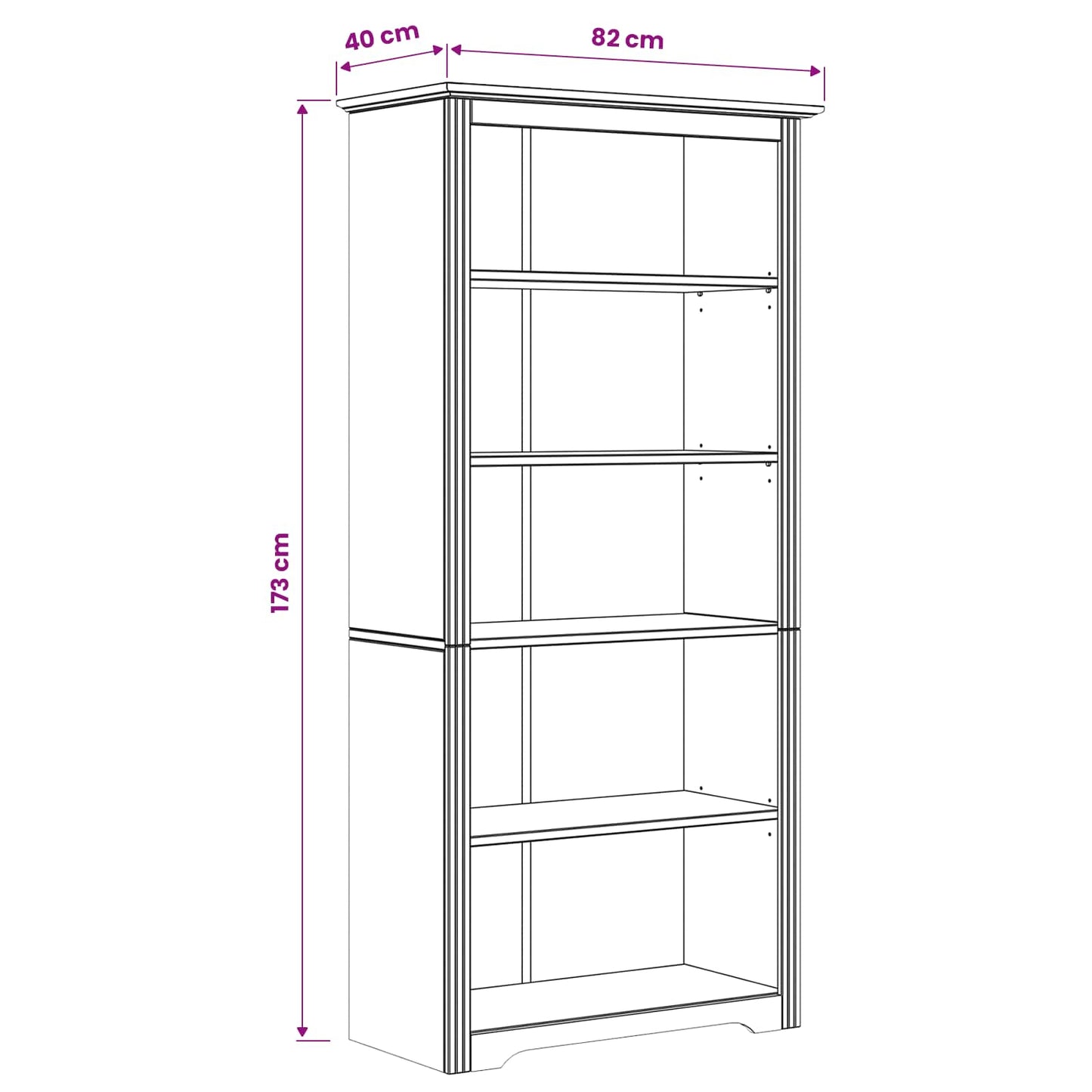 Bogreol BODO 5 niveauer 82 x 40 x 173 cm Konstrueret træ