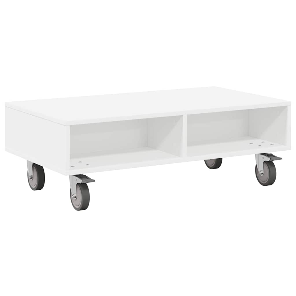 Sidebord med hjul Hvid 90 x 50 x 30 cm Konstrueret træ