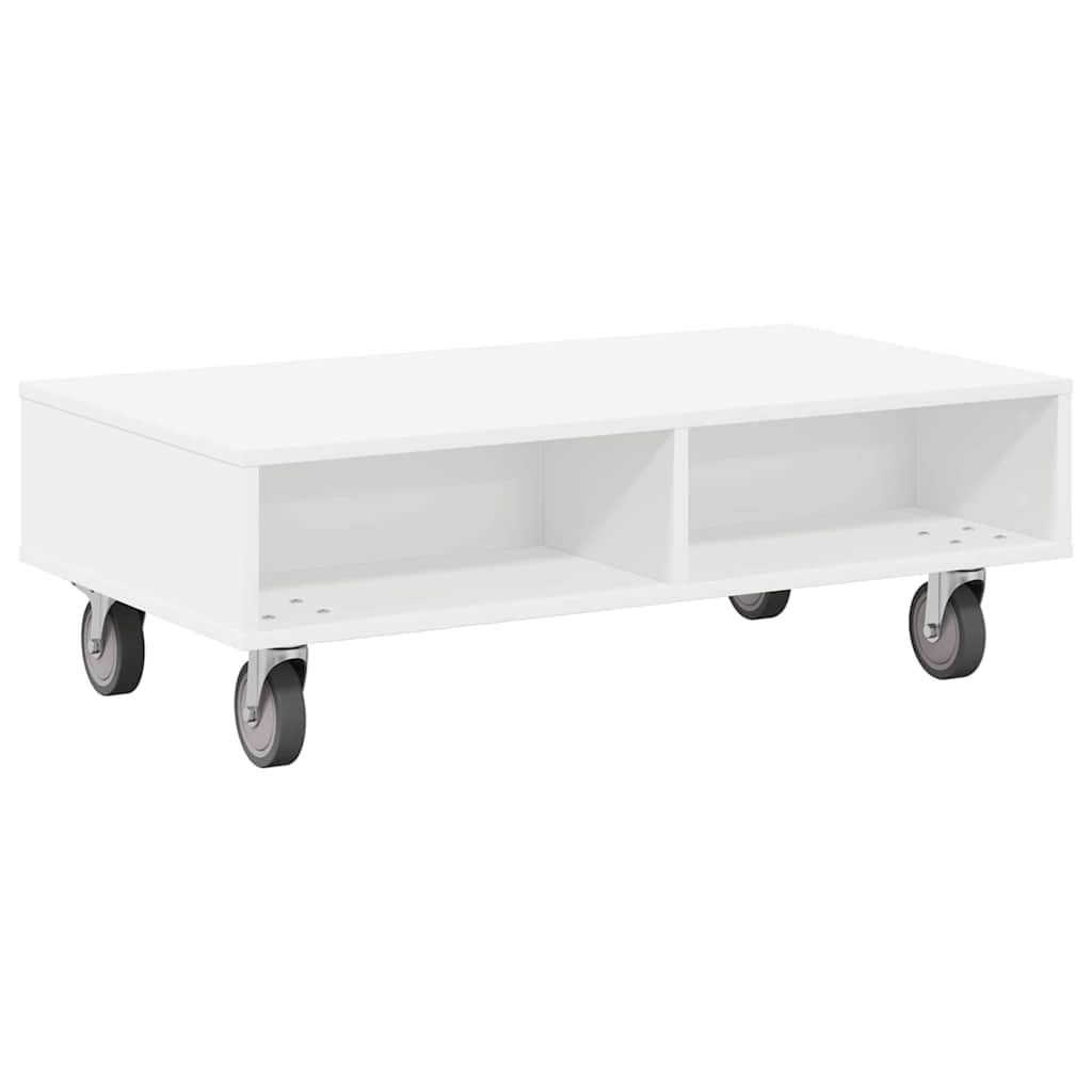 Sidebord med hjul Hvid 90 x 50 x 30 cm Konstrueret træ