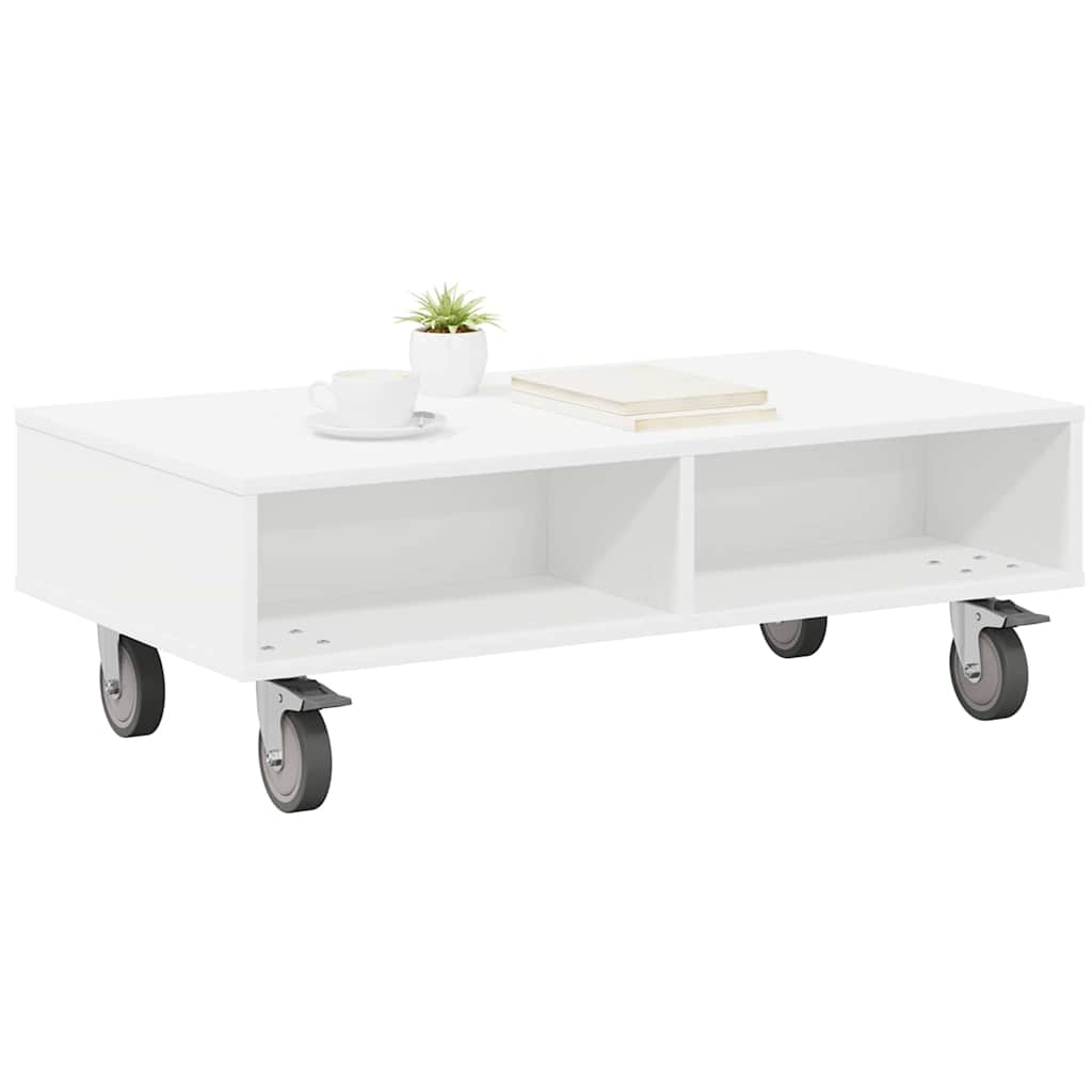 Sidebord med hjul Hvid 90 x 50 x 30 cm Konstrueret træ