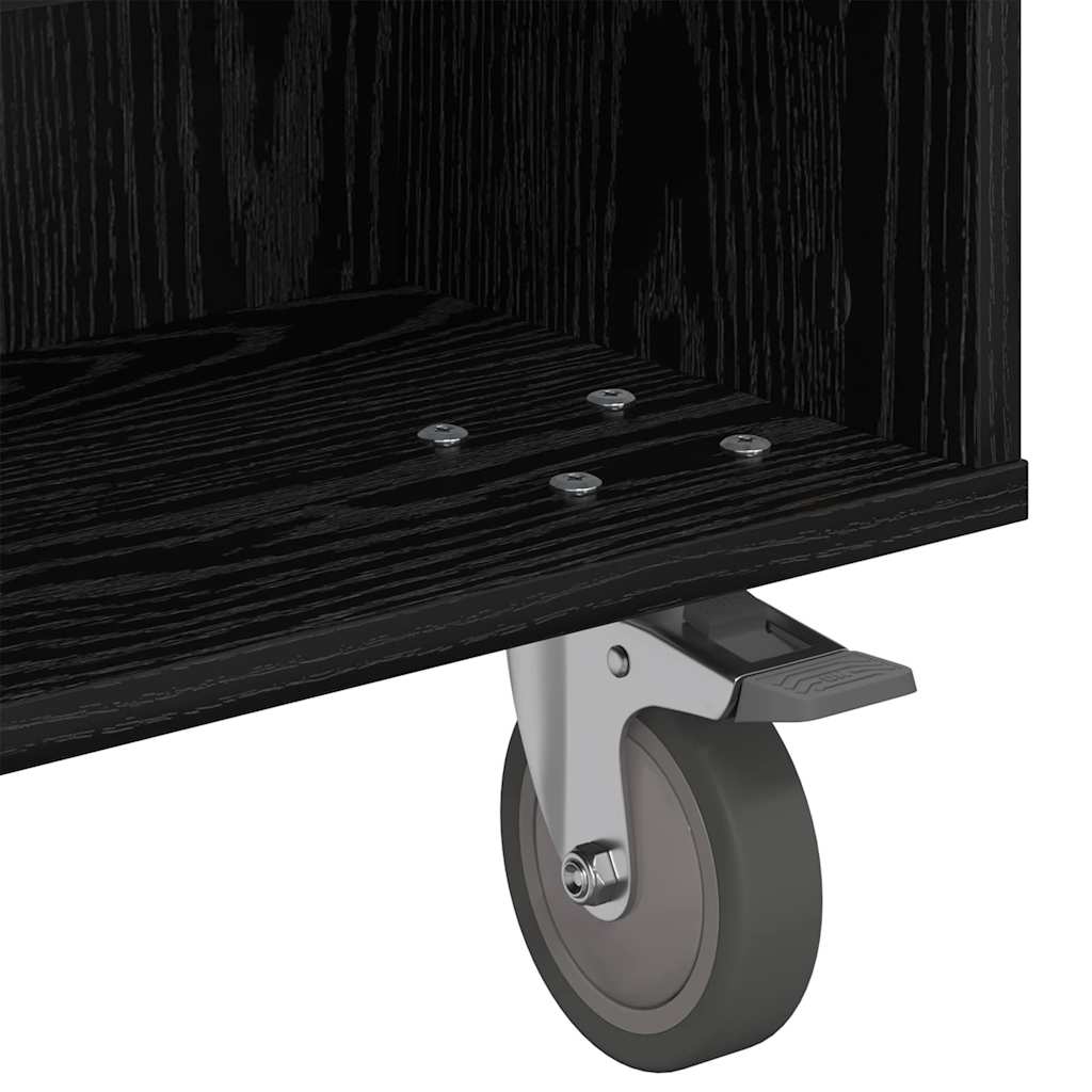 Sidebord med hjul Sort eg 90 x 50 x 30 cm Konstrueret træ