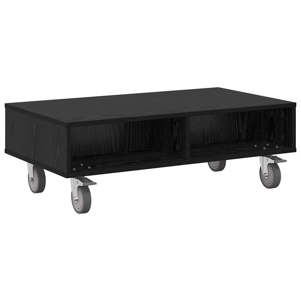 Sidebord med hjul Sort eg 90 x 50 x 30 cm Konstrueret træ
