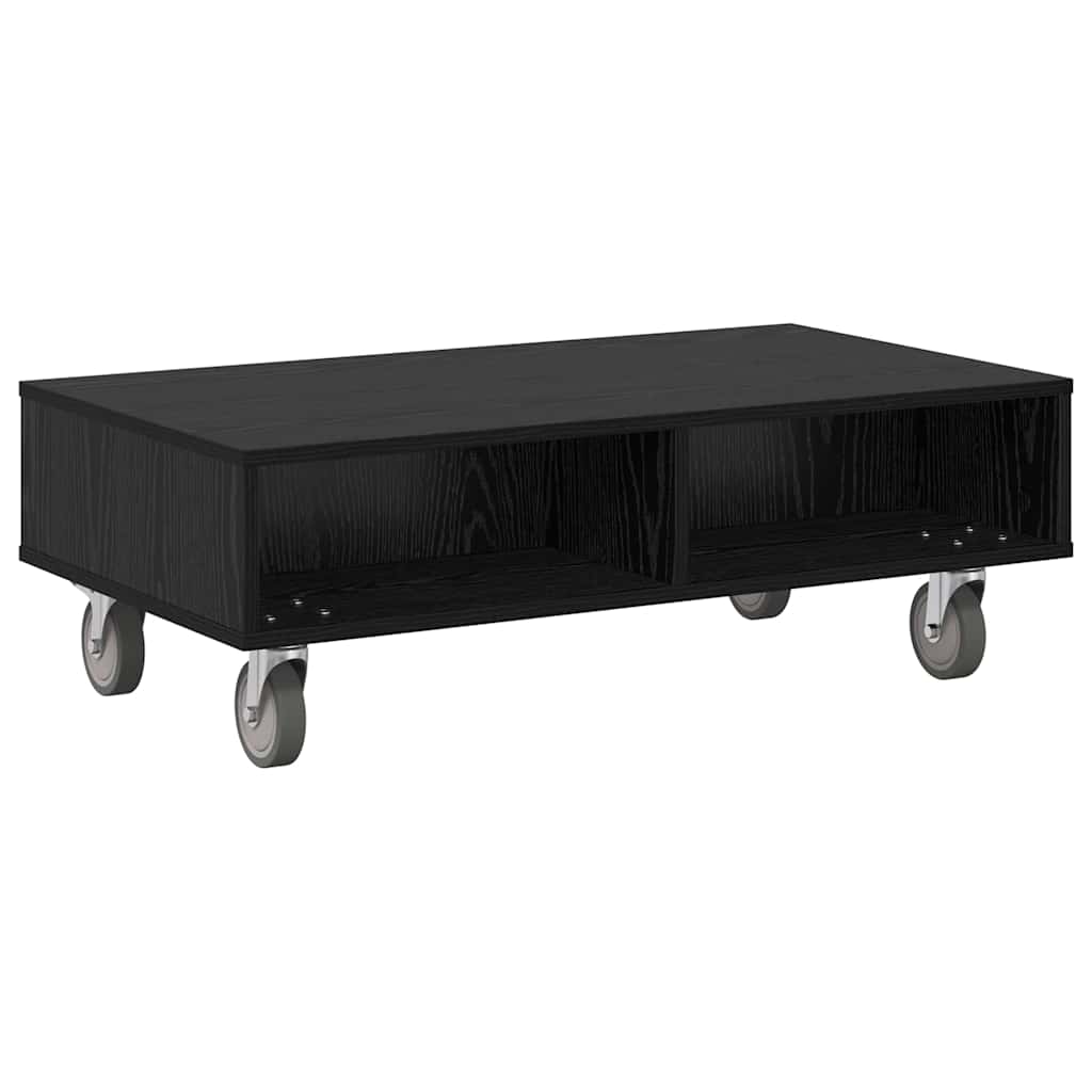 Sidebord med hjul Sort eg 90 x 50 x 30 cm Konstrueret træ