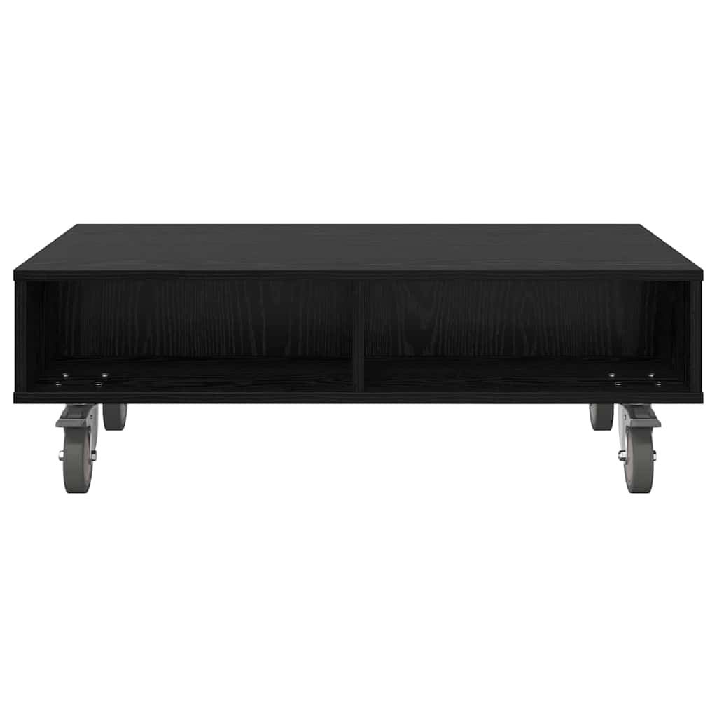 Sidebord med hjul Sort eg 90 x 50 x 30 cm Konstrueret træ