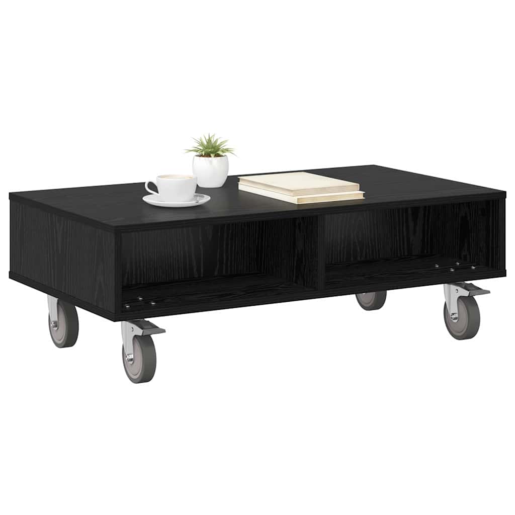 Sidebord med hjul Sort eg 90 x 50 x 30 cm Konstrueret træ