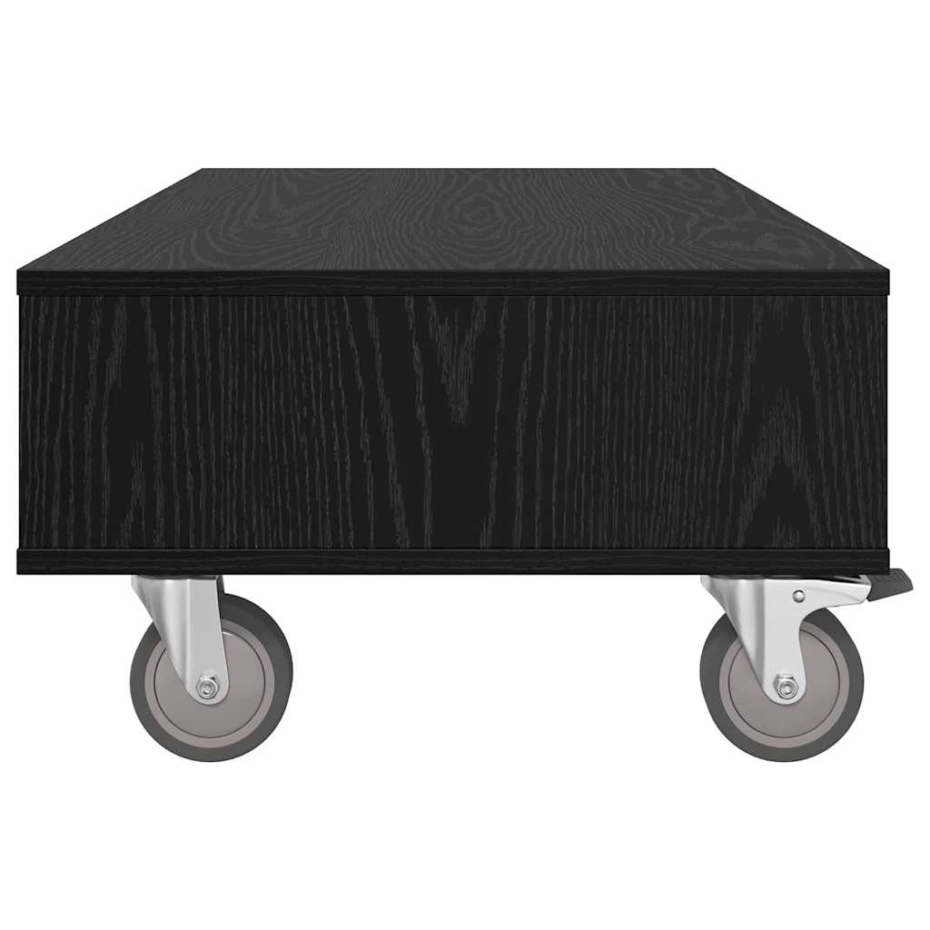 Sidebord med hjul Sort eg 90 x 50 x 30 cm Konstrueret træ