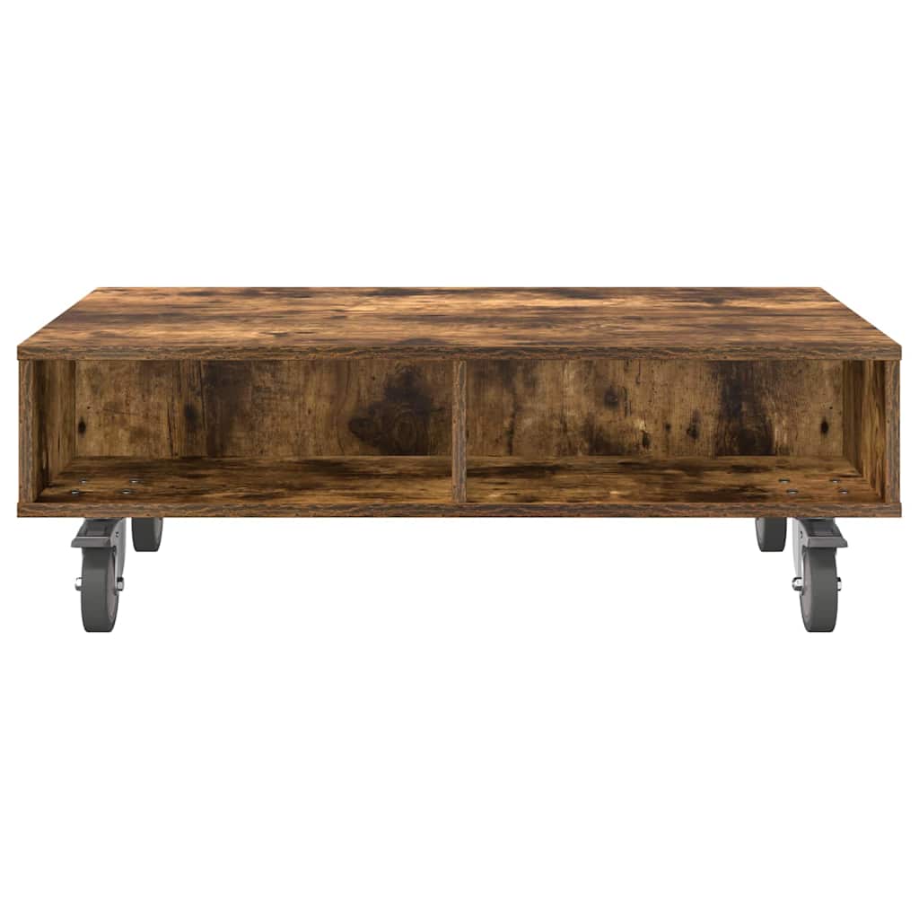 Sidebord med hjul Røget eg 90 x 50 x 30 cm Konstrueret træ