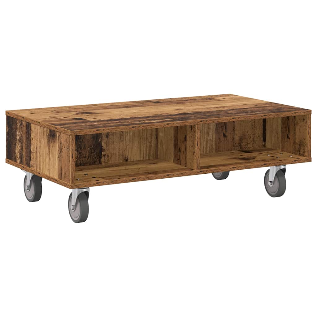 Sidebord med hjul Gammelt træ 90 x 50 x 30 cm Konstrueret træ