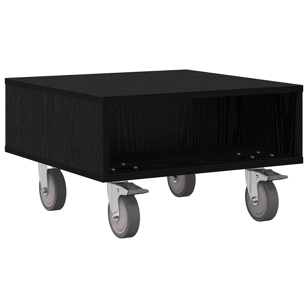 Sidebord med hjul Sort eg 50,5 x 50 x 30 cm Konstrueret træ