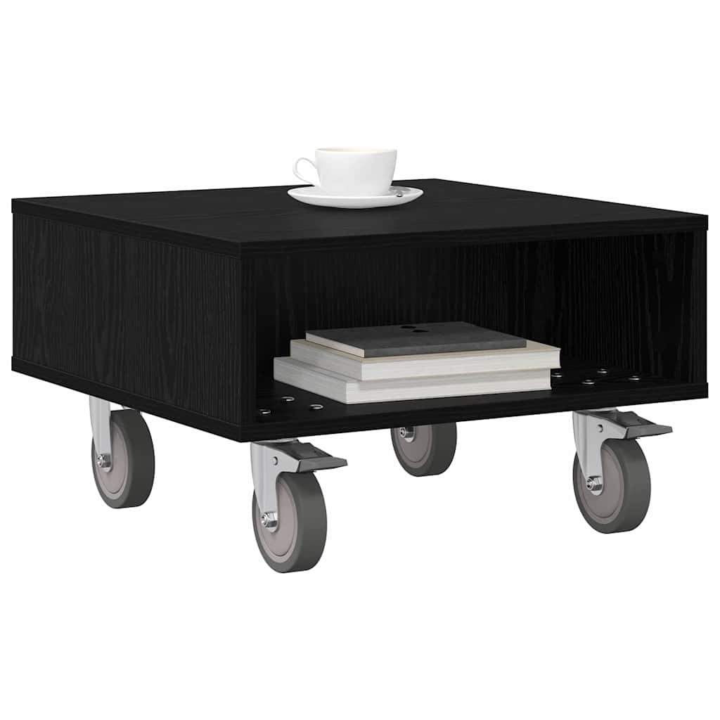Sidebord med hjul Sort eg 50,5 x 50 x 30 cm Konstrueret træ