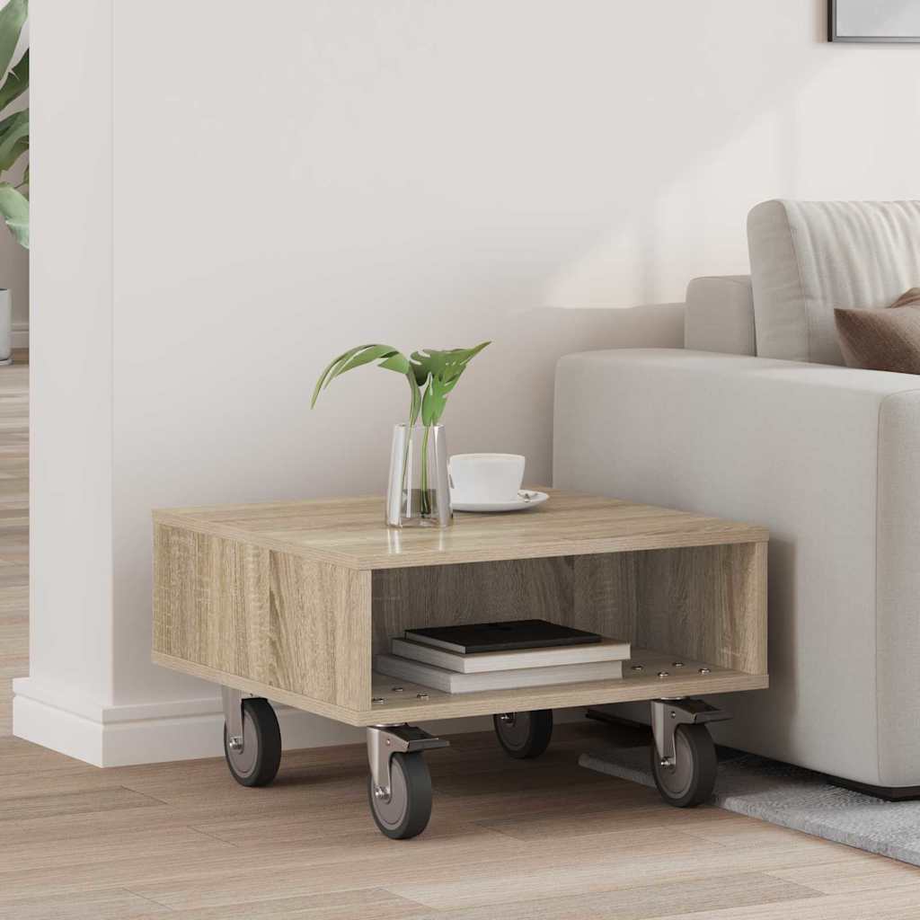 Sidebord med hjul Sonoma eg 50,5 x 50 x 30 cm Konstrueret træ