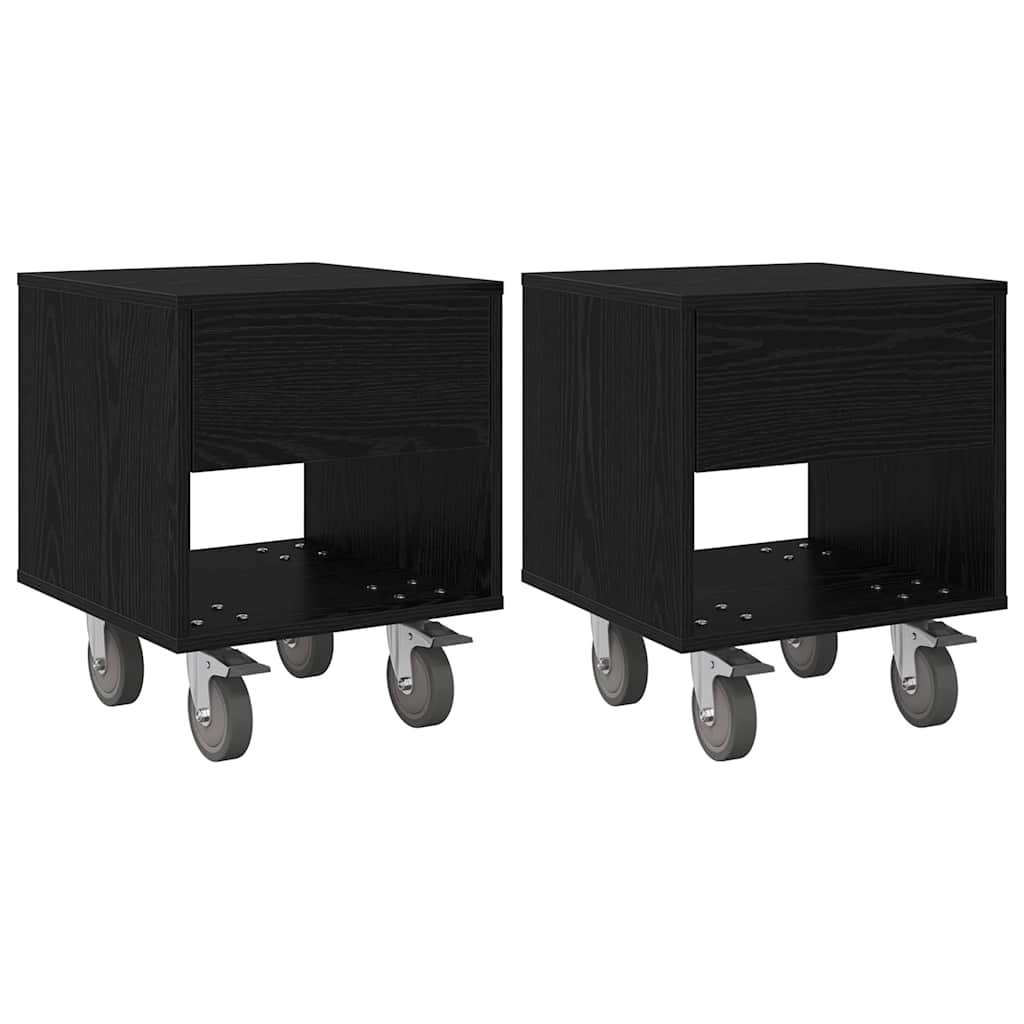 Sengebord 2 stk. Sort eg 40,5 x 40 x 48 cm Konstrueret træ