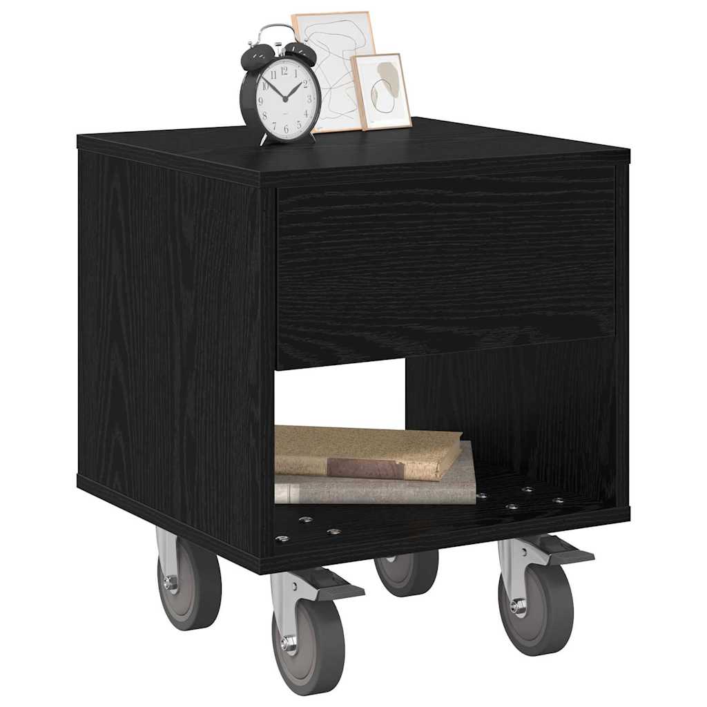 Sengebord 2 stk. Sort eg 40,5 x 40 x 48 cm Konstrueret træ