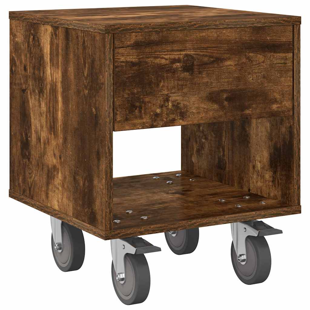 Sengebord 2 stk. Røget eg 40,5 x 40 x 48 cm Konstrueret træ