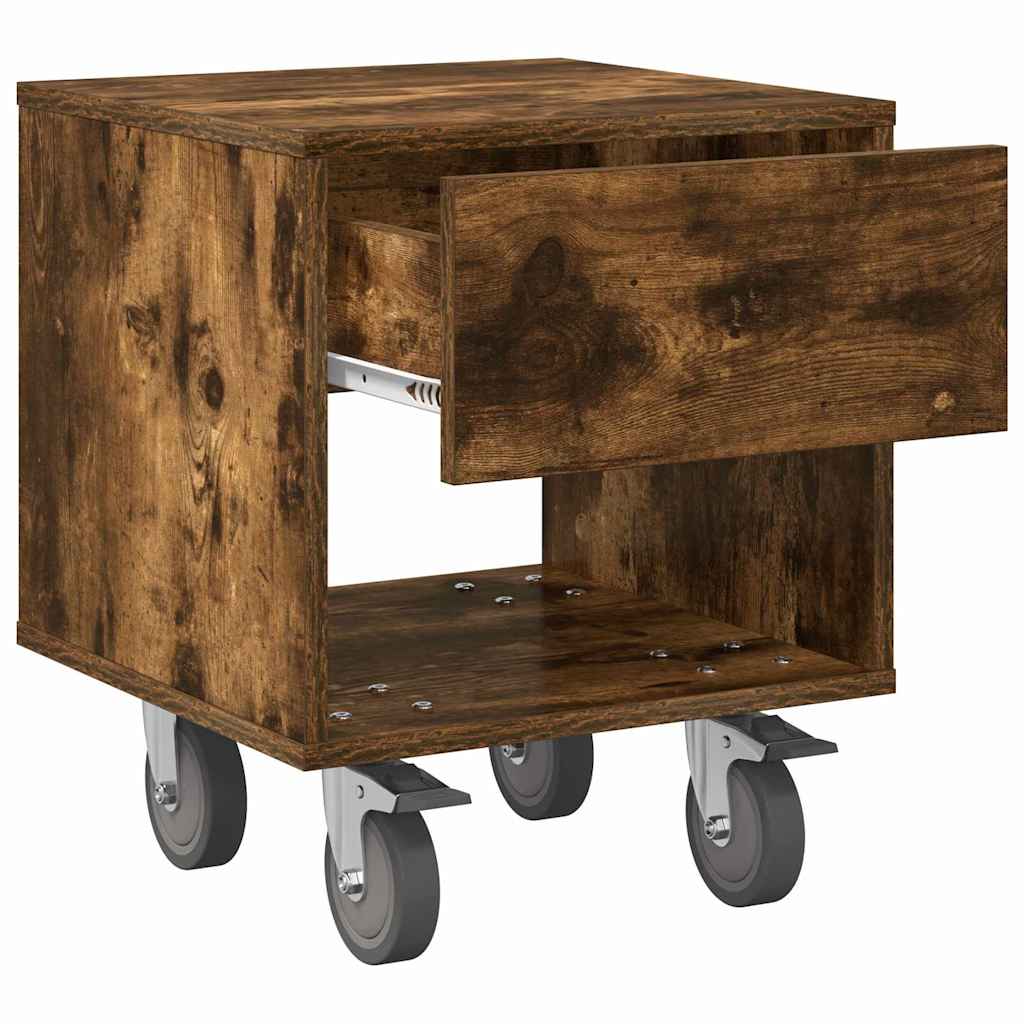Sengebord 2 stk. Røget eg 40,5 x 40 x 48 cm Konstrueret træ