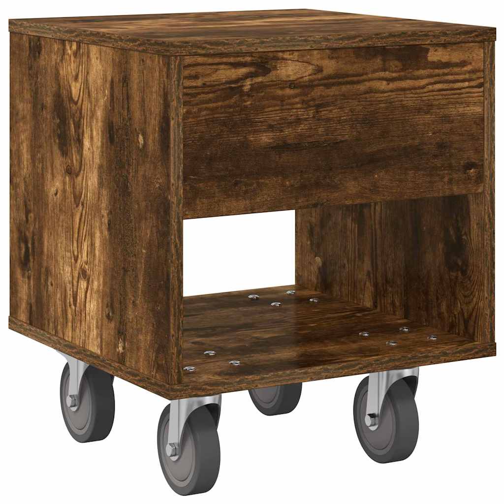 Sengebord 2 stk. Røget eg 40,5 x 40 x 48 cm Konstrueret træ