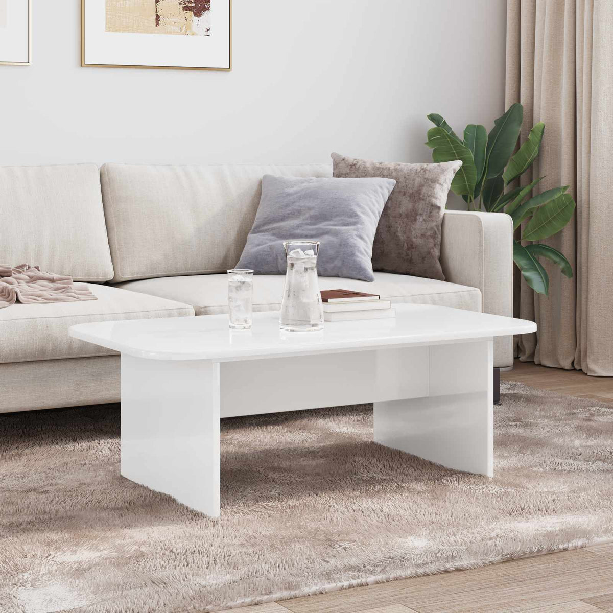 Sofabord Høj gloss hvid 93 x 53 x 33 cm Konstrueret træ