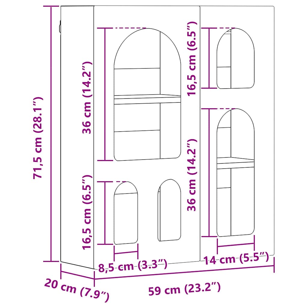 Hængeskab med hylde ELST Sort 59 x 20 x 71,5 cm Konstrueret træ