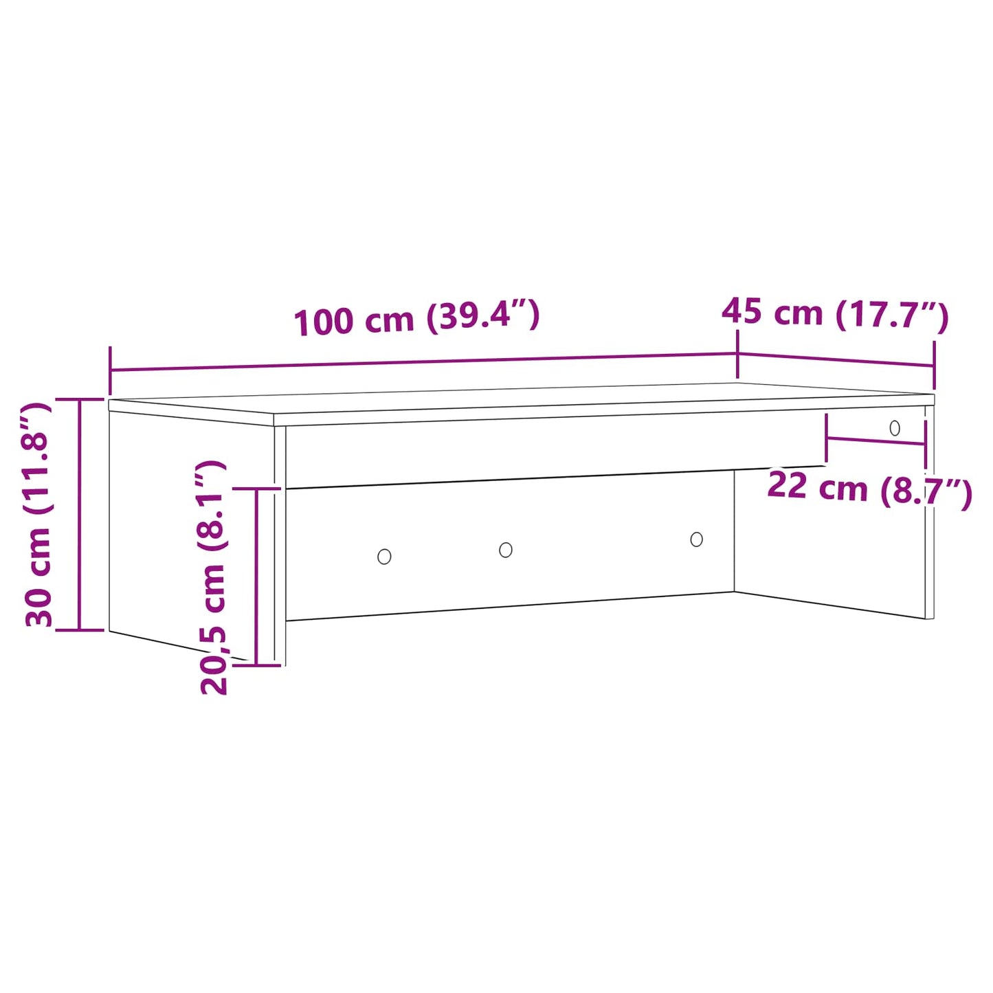 Væghængt skrivebord Hvid Konstrueret træ 100 x 45 x 30 cm
