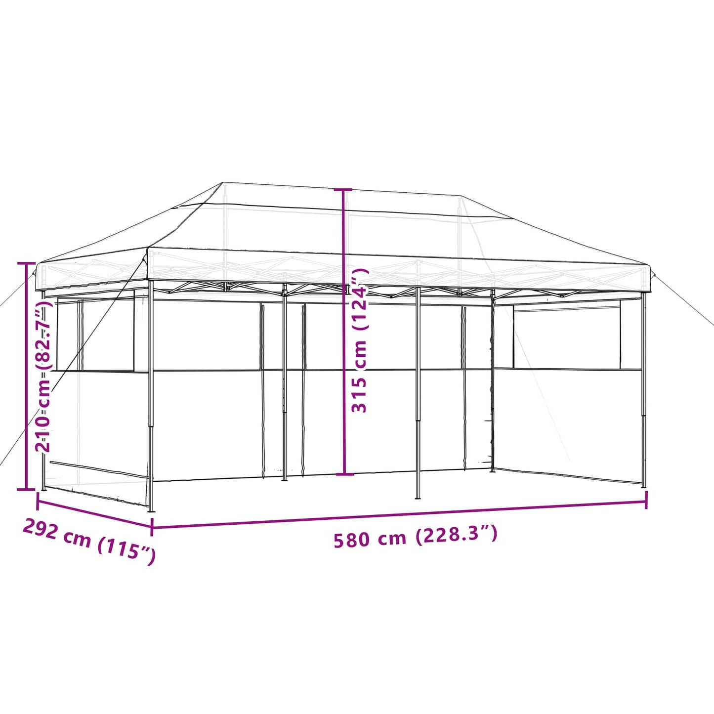 Party Tent 292 x 580 x 315 cm Sort Oxford stof