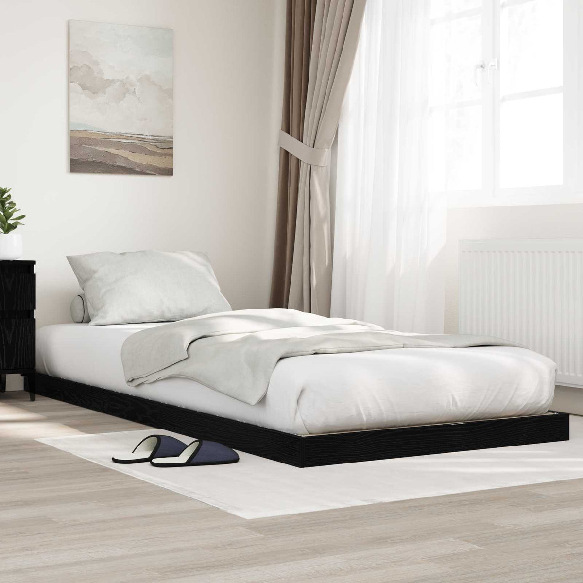 Gulv seng ramme Sort eg 75 x 190 cm Konstrueret træ