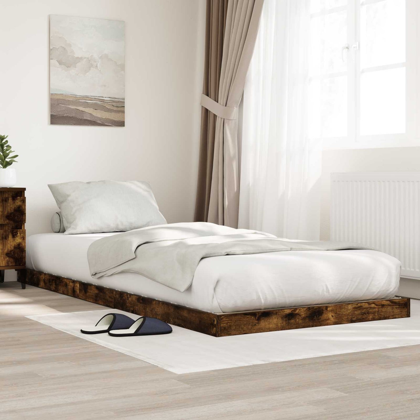 Gulv seng ramme Røget eg 75 x 190 cm Konstrueret træ