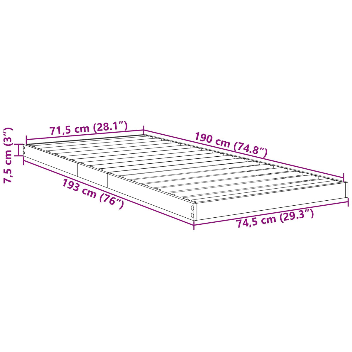 Gulv seng ramme Røget eg 75 x 190 cm Konstrueret træ