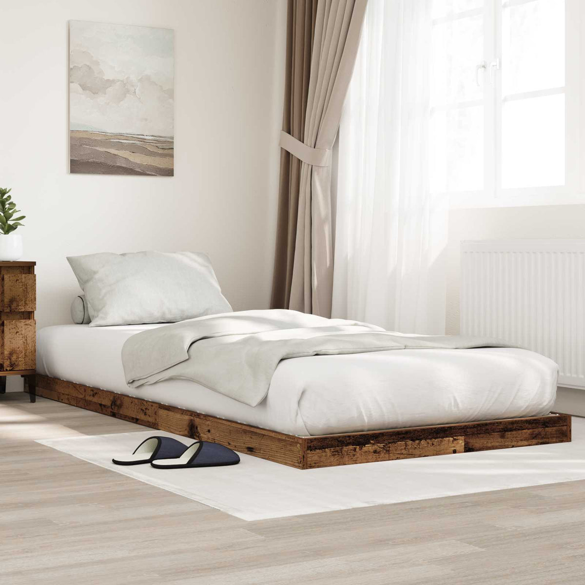 Gulv seng ramme Gammelt træ 75 x 190 cm Konstrueret træ