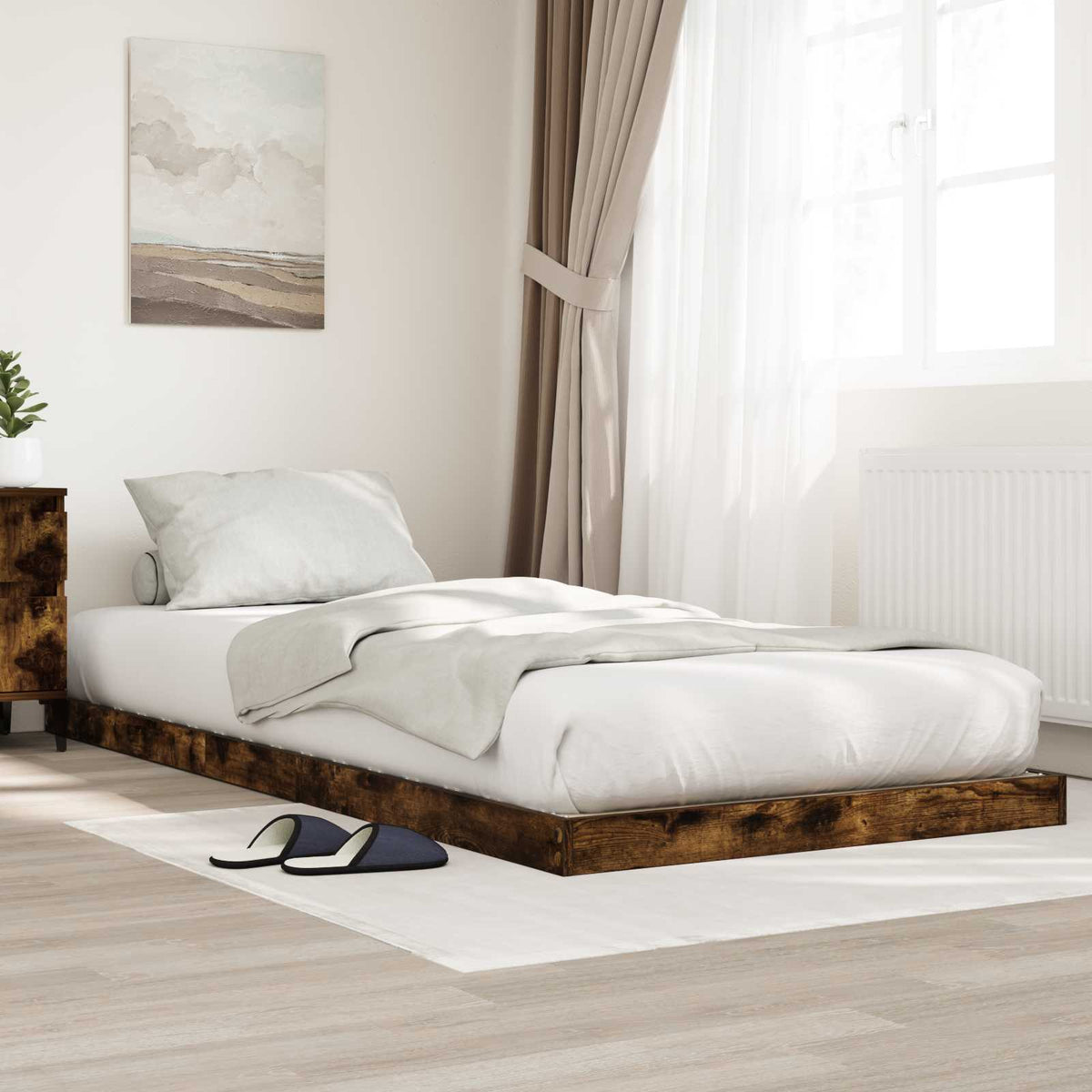 Gulv seng ramme Røget eg 90 x 190 cm Konstrueret træ