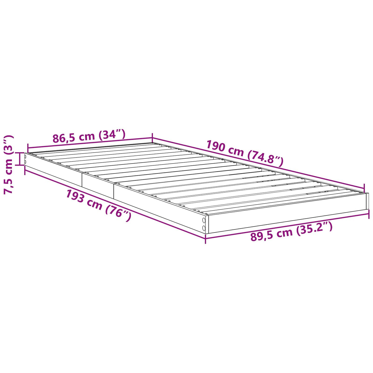 Gulv seng ramme Røget eg 90 x 190 cm Konstrueret træ