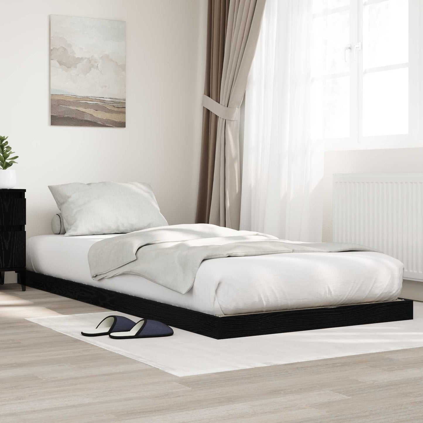 Gulv seng ramme Sort eg 80 x 200 cm Konstrueret træ