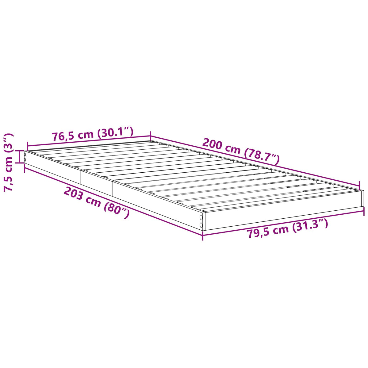 Gulv seng ramme Sonoma 80 x 200 cm Konstrueret træ