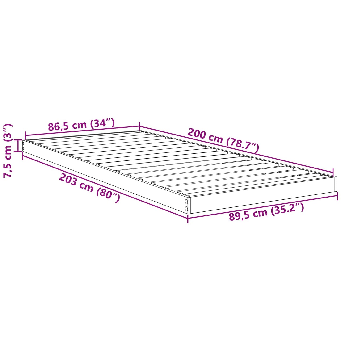 Gulv seng ramme Beton Grå 90 x 200 cm Konstrueret træ