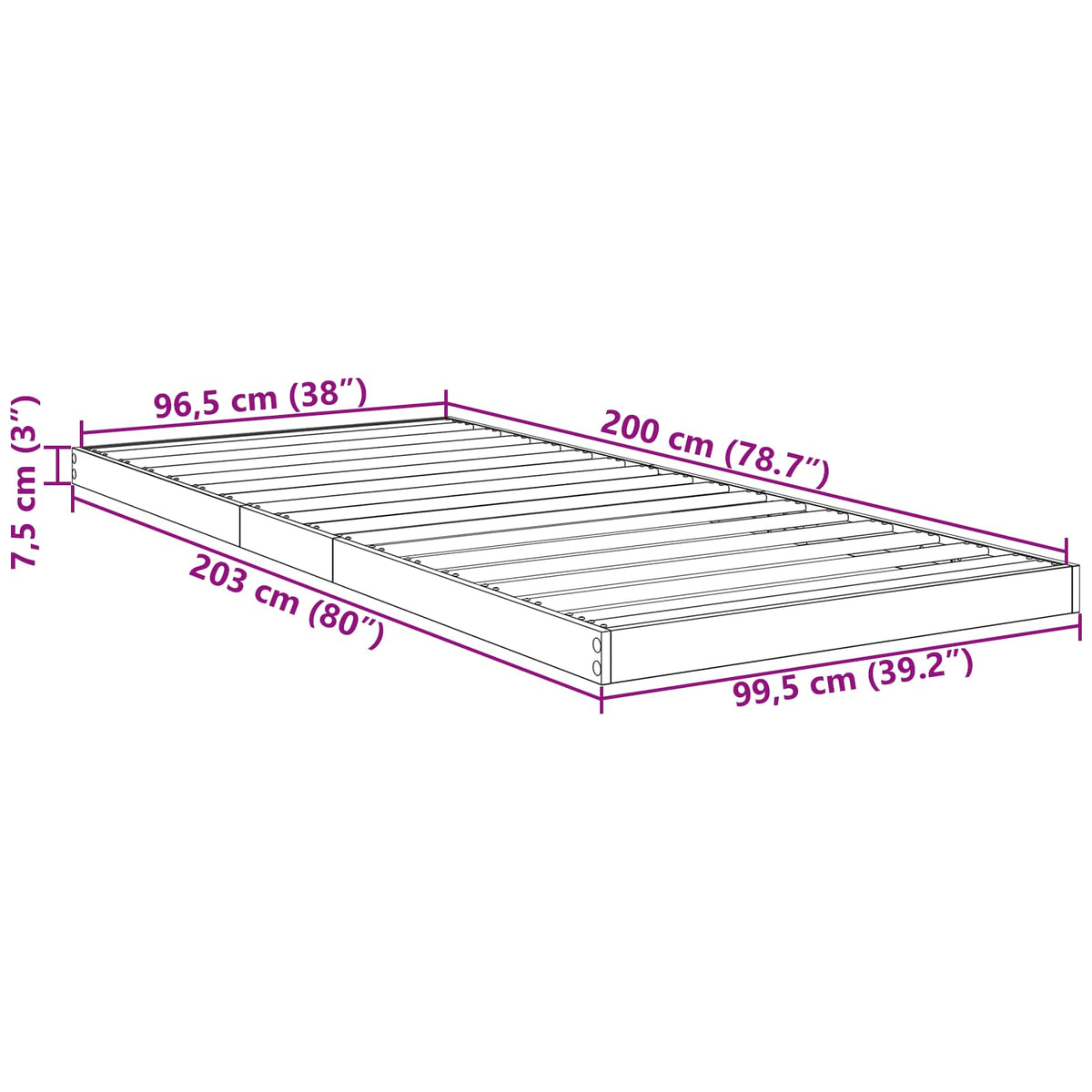 Gulv seng ramme Gammelt træ 100 x 200 cm Konstrueret træ