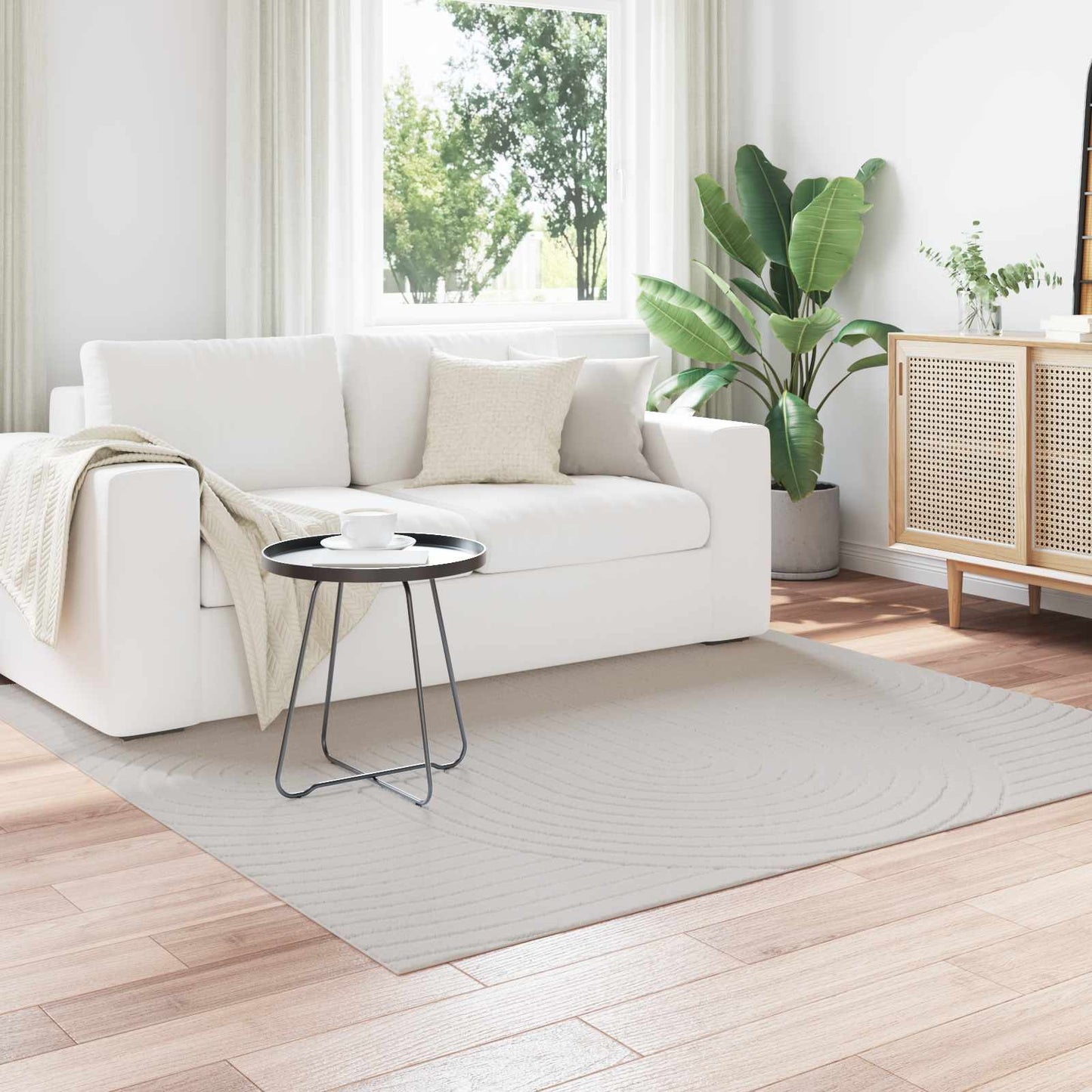 Indendørs og udendørs tæppe PALMERAS Creme 120 x 120 cm