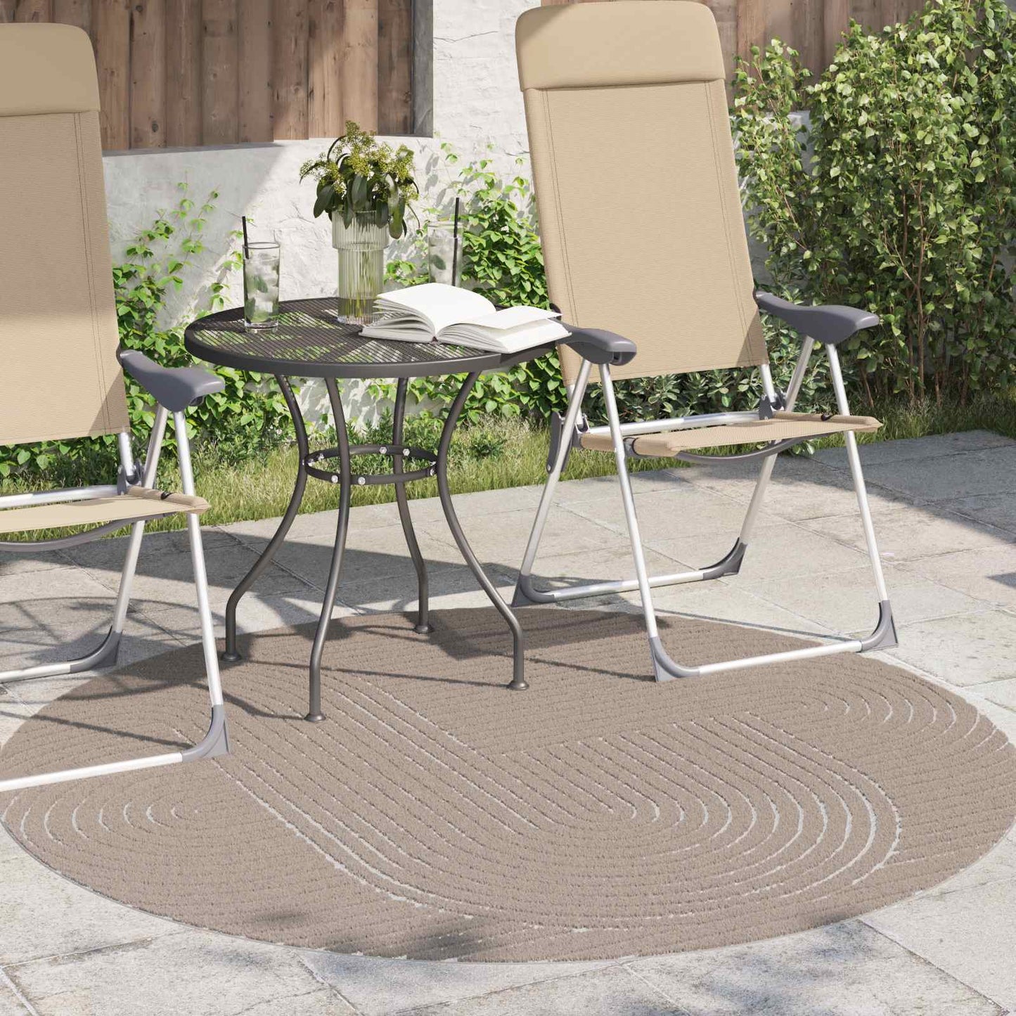 Indendørs og udendørs tæppe PALMERAS Beige Ø 160 CM Polyester